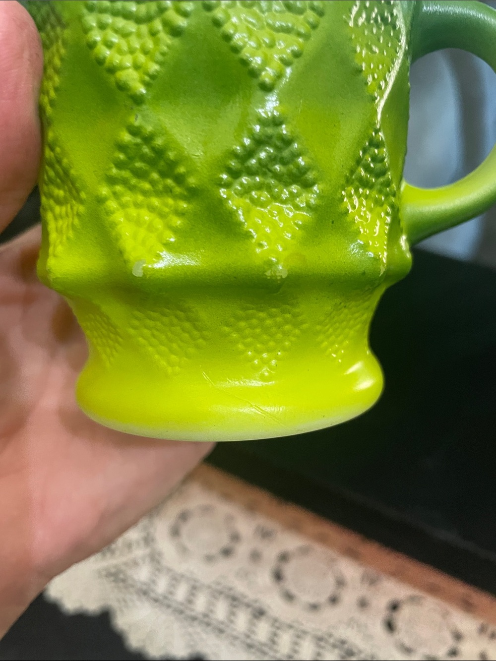 Fire King Kimberly Green Ombre Diamond Textured Glass Mugs - Set of 4 - Picture 6 of 10
